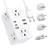 Kakyanill European travel plug adapter with six outlets for simultaneous charging.