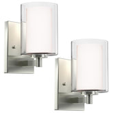 Kalium wall sconce with double glass shade in brushed nickel for elegant bathroom lighting
