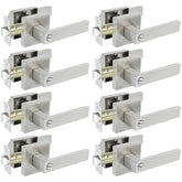 Kamota square door lever in satin nickel for durable interior use.