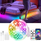 KANTUTOE motion-activated LED strip installed beside the bed for gentle night navigation.