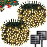 KAQ Upgrade 2Pack 200LED solar string lights for outdoor use, energy-saving festive illumination.