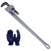 KARRYTON 48-inch aluminum pipe wrench with 8-inch jaw opening for large-diameter pipes.