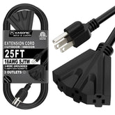 K KASONIC 25ft extension cord with three outlets for versatile indoor/outdoor power.