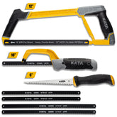 KATA heavy-duty hacksaw frame in use for flush metal cuts.