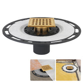 Kauwm square 4-inch brushed gold drain enhances tiled shower aesthetics and durability