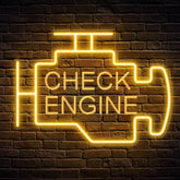 Kavaas Check Engine neon sign mounted on wall provides authentic automotive vibe