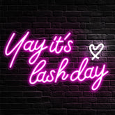 Kavaas Yay It's Lash Day neon sign front view with vibrant lash room glow