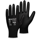KAYGO safety gloves with PU-coated palm for secure grip in dry and light oil tasks