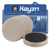 Kayzn furniture sliders for carpet, 7-inch round 8-pack packaging showing protection and glide