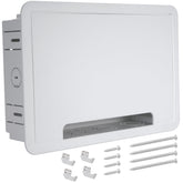 Kbiykuy 9 inch in-wall TV media box front view showing hidden devices for a tidy living room