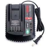 Kekepowtobat CMCB104 charger front view shows compact design for busy job sites