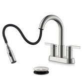KENES LJ-9069 brushed nickel pull-down wand demonstrates versatile spray for thorough sink cleaning.