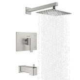 KENES brushed nickel tub shower faucet set with 10-inch rain head for spa-like showers