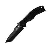 Kershaw Emerson CQC-8K blade close-up showing sharp edge and matte black finish for everyday tasks.