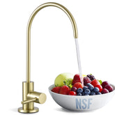KES RO faucet with brushed gold finish and 360° swivel for flexible kitchen use.