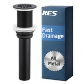 KES S2021D-BK grid drain in open design for faster water flow and hair capture.