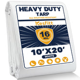 Kesfitt 16mil heavy-duty waterproof tarp laid over equipment to protect from rain