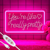 KeyDoors pink neon sign with 3D engraving glows softly for bedroom mood lighting.