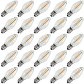 KGC C7 LED bulbs with clear plastic housing and warm 2200K glow for festive lighting