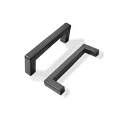 Khtumeware matte black cabinet pull front view shows slim square design for modern cabinetry.