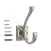 Khtumeware wall hooks in brushed nickel organize coats and accessories.