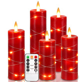 Kiexung Red Flameless Candle Fairy Light with soft string lights creates a warm ambiance for holidays.