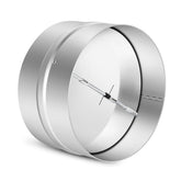 Kikerike 6-inch backdraft damper with aluminum flap for controlled airflow in ducts.