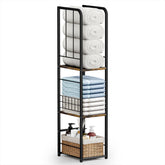 KIMBORA narrow towel storage stand front view shows space-saving design for a compact bathroom.