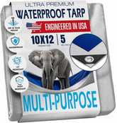 King-A-Ma-Jigs 10x12 tarp blue and silver for versatile outdoor coverage and ground protection.