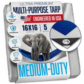 KING-A-MA-JIGS 16x16 tarp provides waterproof coverage for outdoor shelter setups.