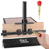King&Charles cabinet jig with automatic center punch enabling precise hole alignment.