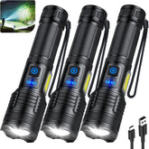 KINGCAESAR 3-pack flashlights arranged for display, ready for wide-area lighting during outdoor adventures.