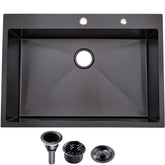 Kingo Home drop-in sink front view in black with a durable gunmetal finish for modern kitchens