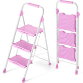 KINGRACK 3-step pink ladder front view with sturdy construction for easy reach