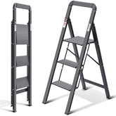 KINGRACK aluminium 3-step ladder in kitchen use, sturdy and compact