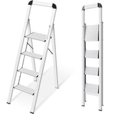 KINGRACK 4-step ladder front view; lightweight and durable for easy reach