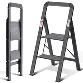 KINGRACK 2-step ladder with handrail for easy reaching high shelves.
