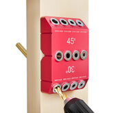 Kingson 30-45-90 angled drill guide in use for precise railing post drilling