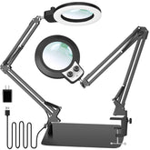 KIRKAS 12X magnifying glass with light on a sturdy base for precise crafts.