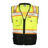 Kishigo Premium Black Series surveyors vest front view boosts high visibility on sites.