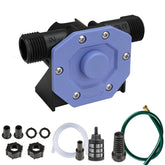 KITLUCK drill-powered water transfer pump with hose for quick water moves.