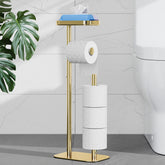 Kitsure free-standing toilet paper holder with 4-roll capacity, offering convenient, organized backups.