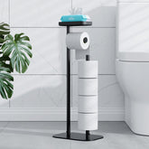 Kitsure toilet paper holder free standing with four-roll capacity in black, convenient for busy bathrooms.