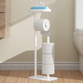 Kitsure free-standing toilet paper holder displaying four-roll capacity for easy access.