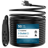 K KASONIC 50-foot extension cord with three outlets for flexible outdoor power.