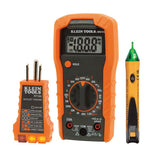 Klein Tools 69149P digital multimeter display for quick voltage and resistance checks.