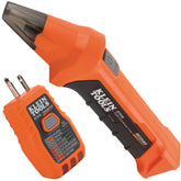 Klein Tools ET310 transmitter connected to outlet enables precise circuit identification.