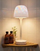 Kleqop spa shower lamp front view with ambient color lighting for mood enhancement
