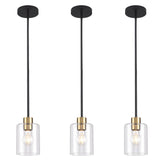 KLSS black brass pendant light with 12 inch stem illuminates island for modern styling