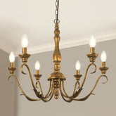 KMaiPem 6-light farmhouse chandelier with vintage brass finish enhances dining room ambiance.